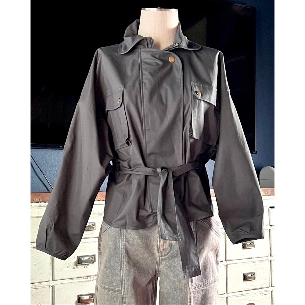 Anthropologie Puff Sleeve Grey Utility Jacket NWT New XS